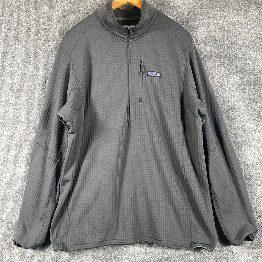 Patagonia Jacket Mens 2XL Black Fleece Quarter Zip R1 Polartec Power Grid Hiking